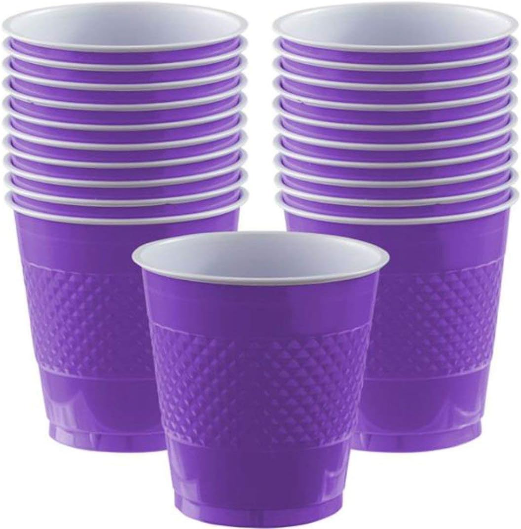 amscan Nuevos vasos de plástico morados  16 oz.  Paquete de 20  Suministros para fiestas