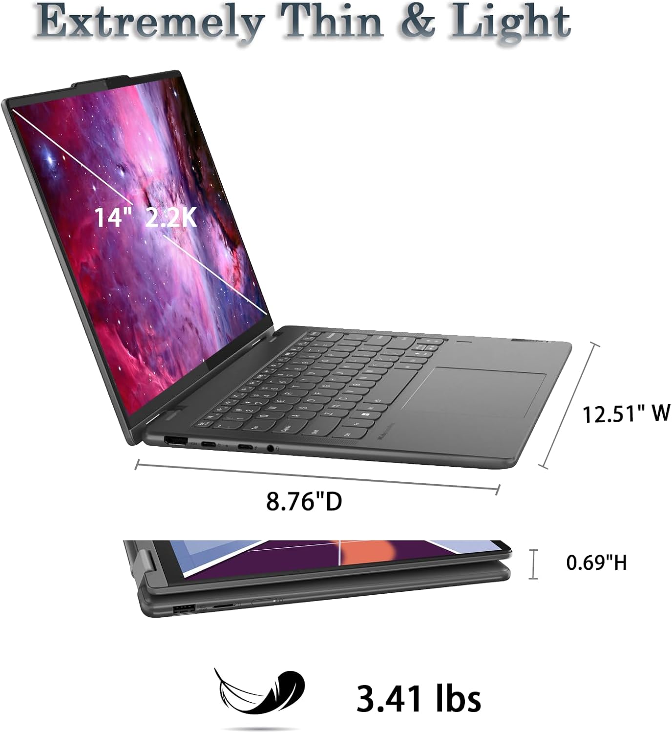 Lenovo Yoga 7i 14″ 2.2K Pantalla táctil 1610 2 en 1 0.69″ Slim Laptop Intel Evo 10-Core i7-1355U 2 x Thunderbolt4 Wi-Fi 6 de larga duración – 12H