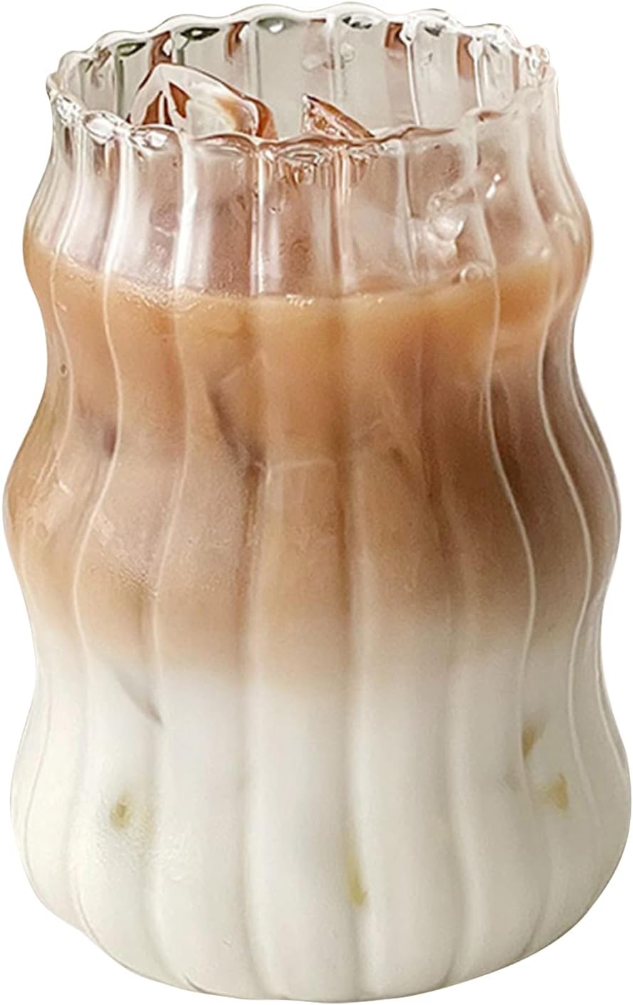 Charque 2 vasos acanalados para beber vasos vintage para whisky, cóctel, jugo, cerveza, vino, té, licuado de soda, tazas de café helado en forma de