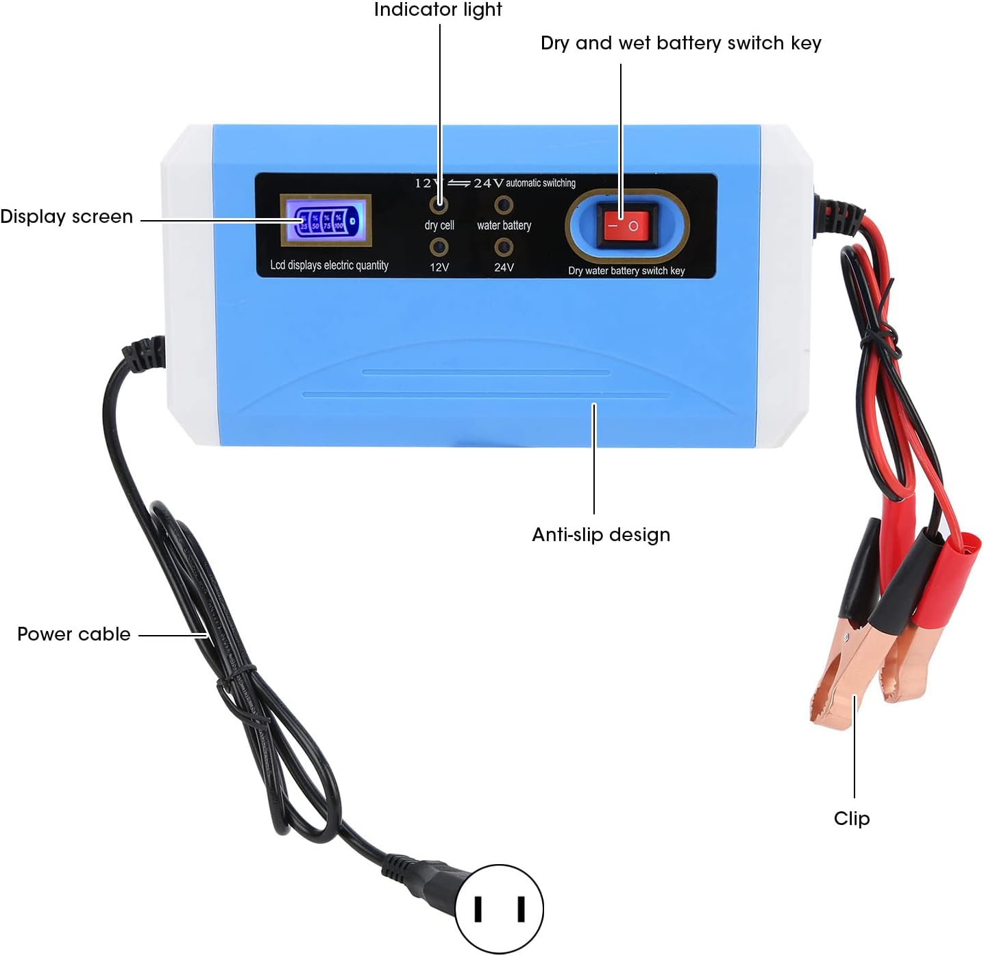Cargador de batería de coche 24V12V Mantenedor de batería de carga inteligente Cargador de reparación de pulso de transferencia automática con