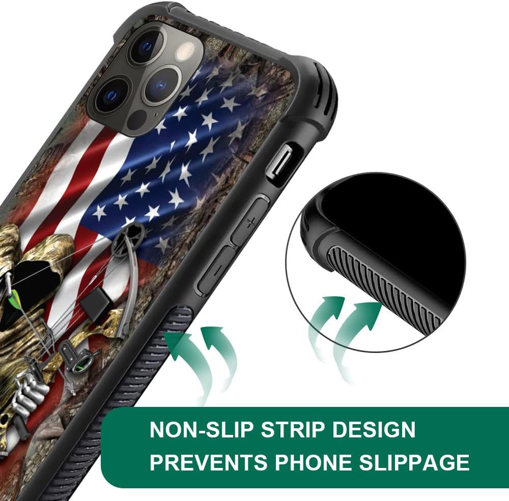 Funda compatible con iPhone 13 Pro Max, funda protectora de camuflaje con bandera estadounidense Bow Hunter para iPhone 13 Pro Max, funda protectora