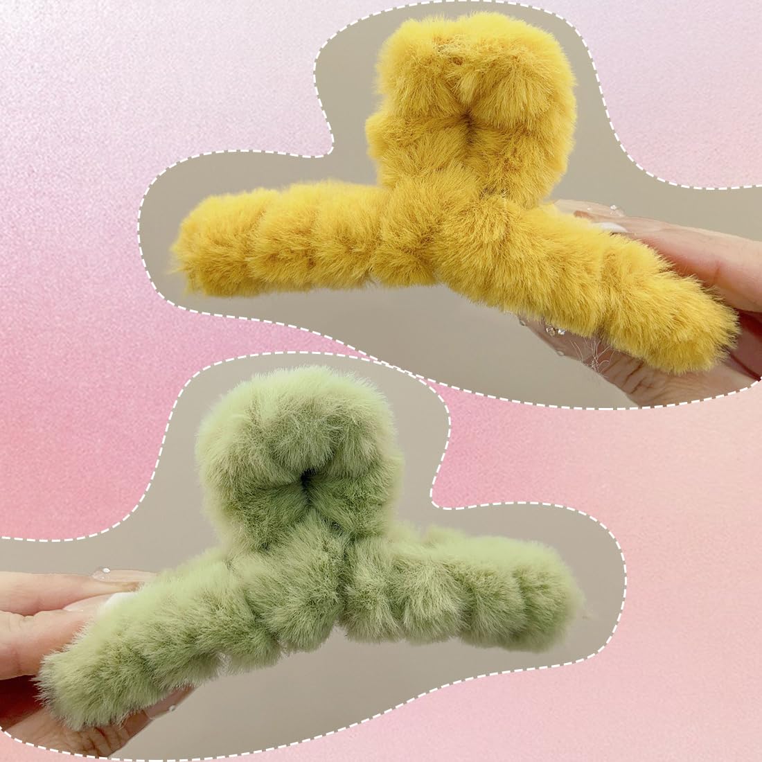 Paquete de 2 pinzas para el pelo de felpa, pinzas grandes de medio moño mullidas para cabello grueso y fino, lindo antideslizante y esponjoso para