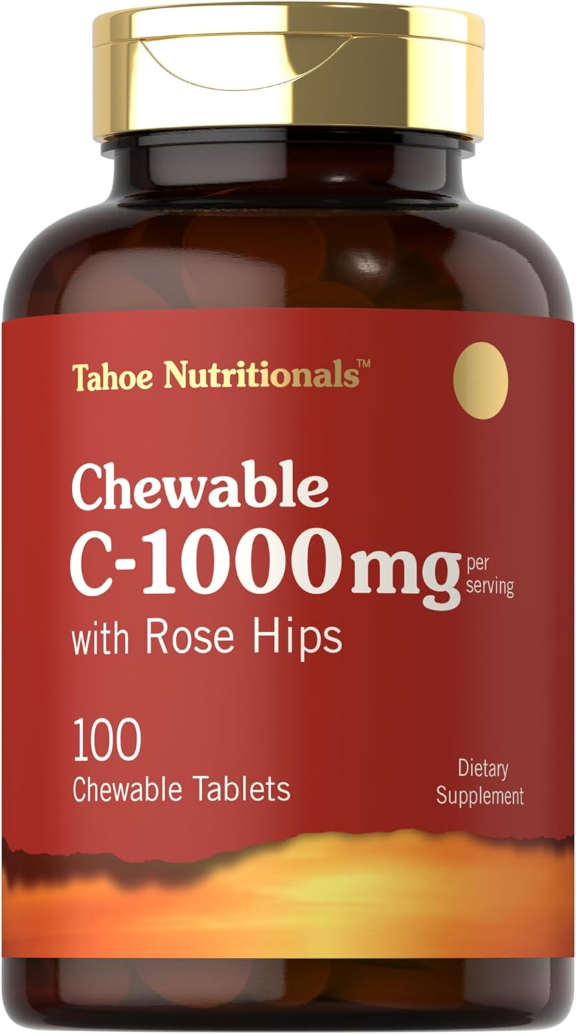 Carlyle Masticables de vitamina C  1000 mg  100 tabletas sabor naranja natural  Suplemento vegetariano, sin OMG y sin gluten  Tahoe Naturals