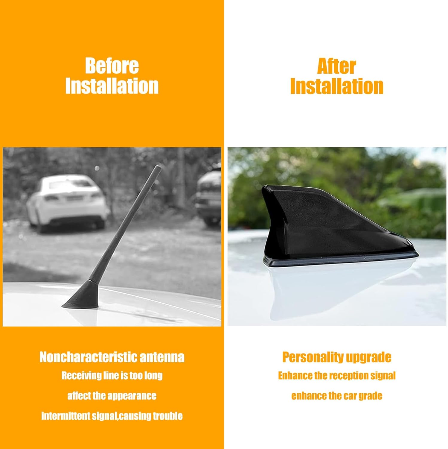 1 antena de aleta de tiburón para automóvil, receptor de señal de automóvil ABS, antena de radio para techo superior del automóvil, cubierta de base