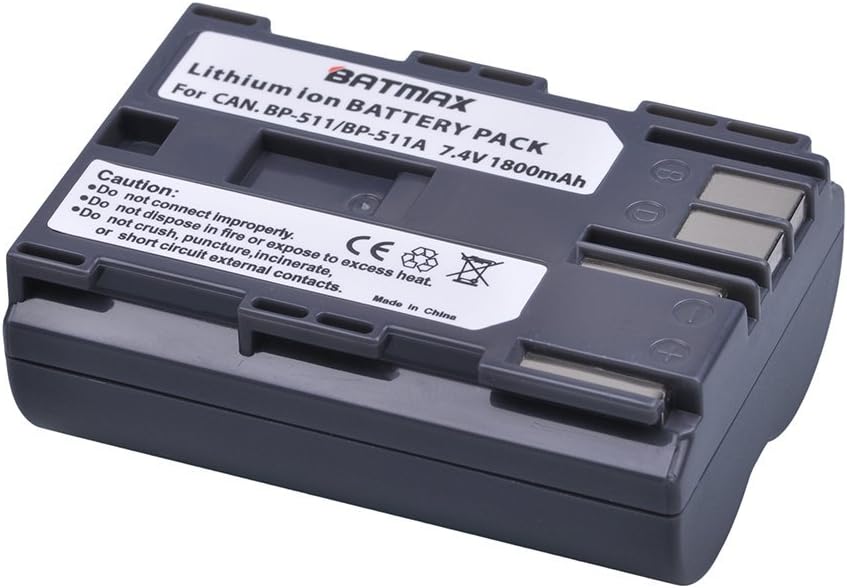 Batmax Paquete de 2 baterías BP-511A BP-511 BP 511 511A + cargador USB dual LCD para Canon EOS 5D, 10D, 20D, 30D, 40D, 50D, Digital Rebel 1D, D60,