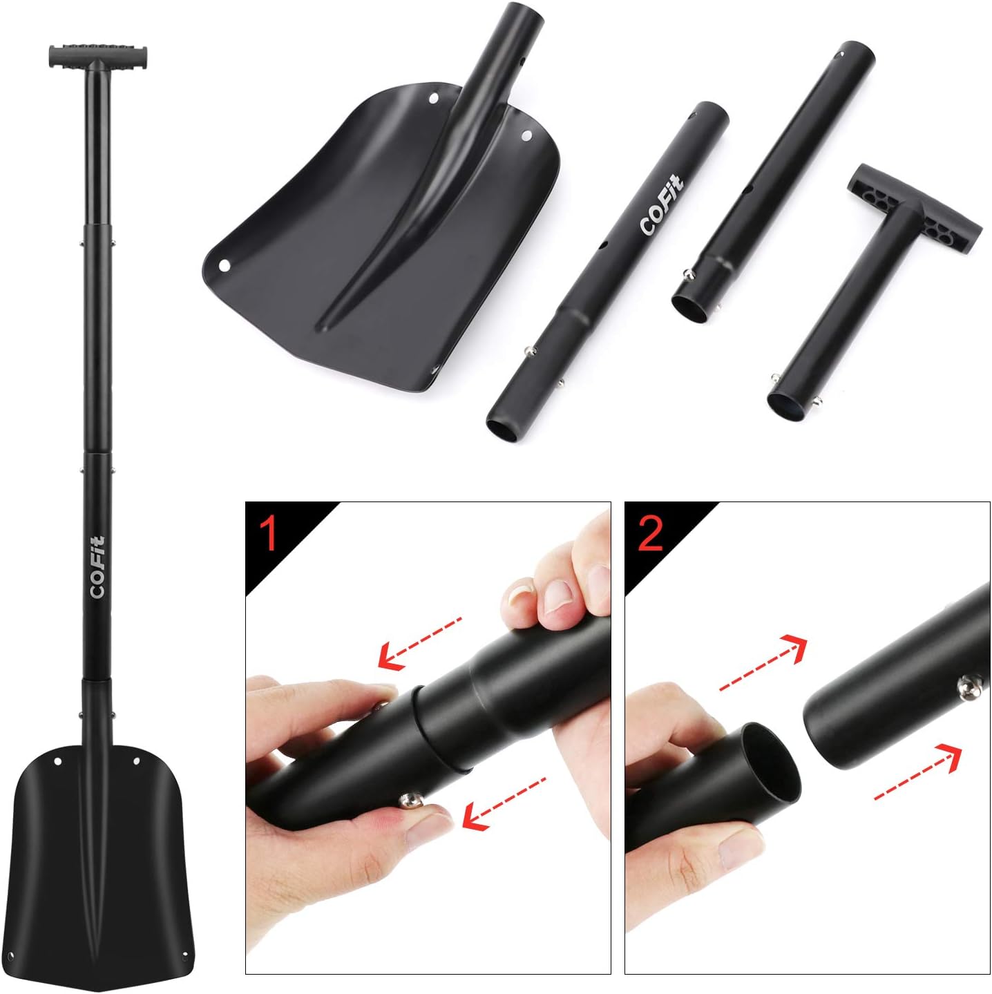 COFIT – Pala de nieve retráctil, aleación de aluminio, herramienta de eliminación de barro de arena para el auto, para camping al aire libre y