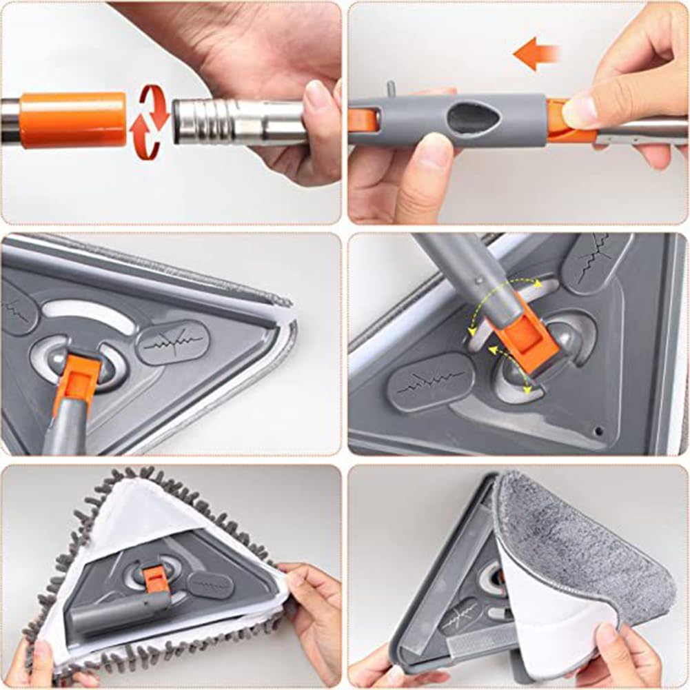 Trapeador de limpieza de pared, limpiador de ventanas con mango largo de longitud ajustable, herramienta de limpieza de zócalo giratorio de 360