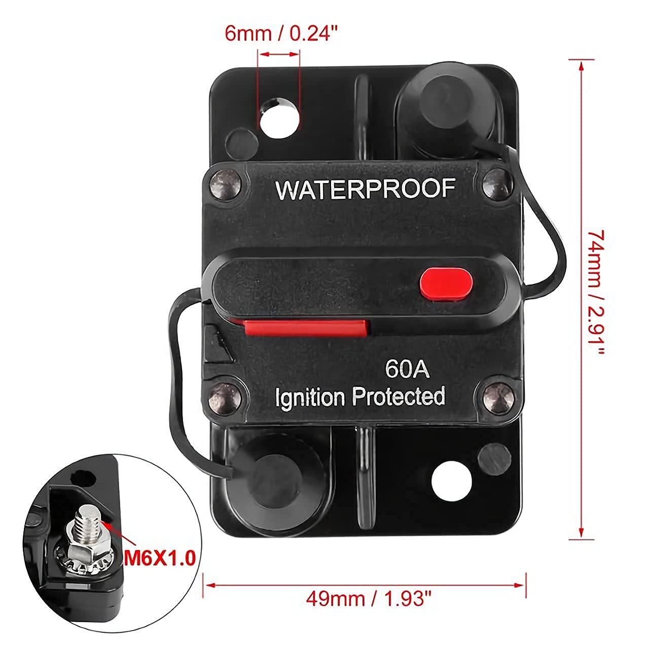 Disyuntor de 60 amperios, disyuntor de 12 V – 48 V CC 60 A con fusible de reinicio manual para motor de arrastre, caravana, vehículos marinos,