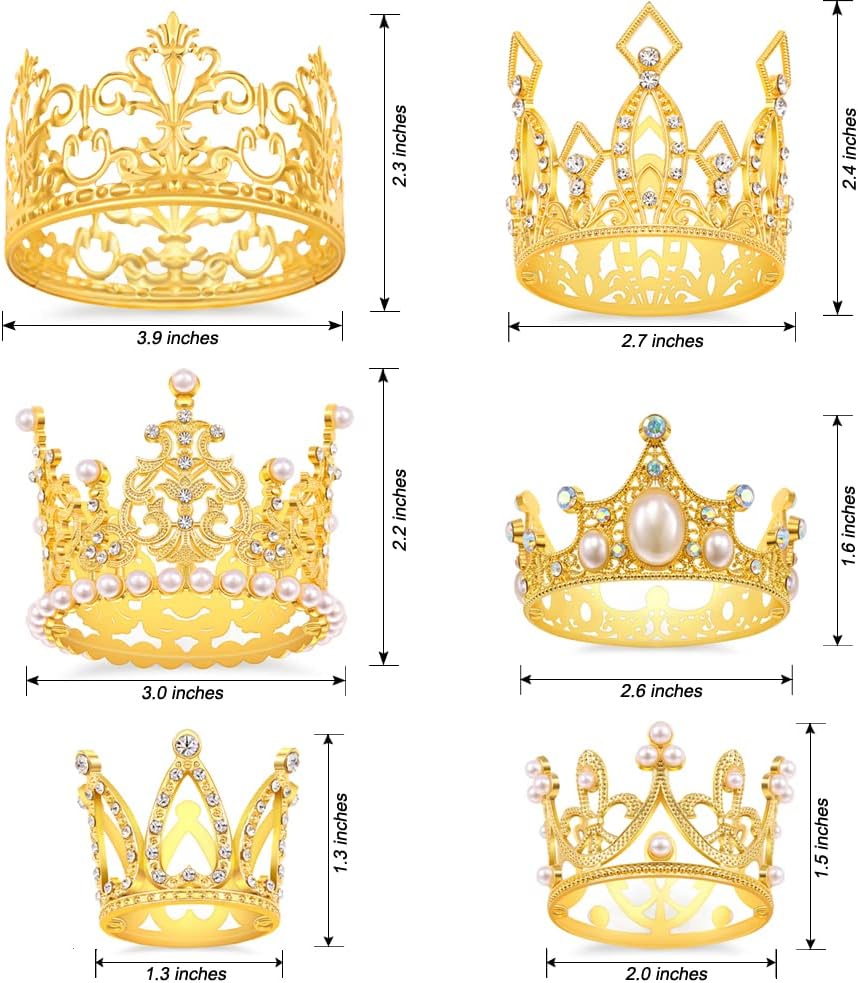 Decoración para pastel de corona dorada, 6 piezas para pastel de feliz cumpleaños, decoraciones de corona de princesa, mini coronas para arreglos