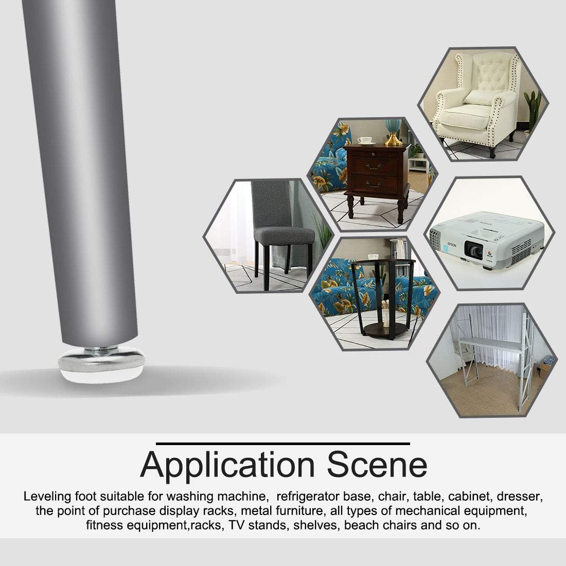 uxcell M8 x 0.984 x 1.181 in Tornillo en muebles Pies niveladores antideslizantes Protector de piso Nivelador ajustable para silla Pierna de máquina