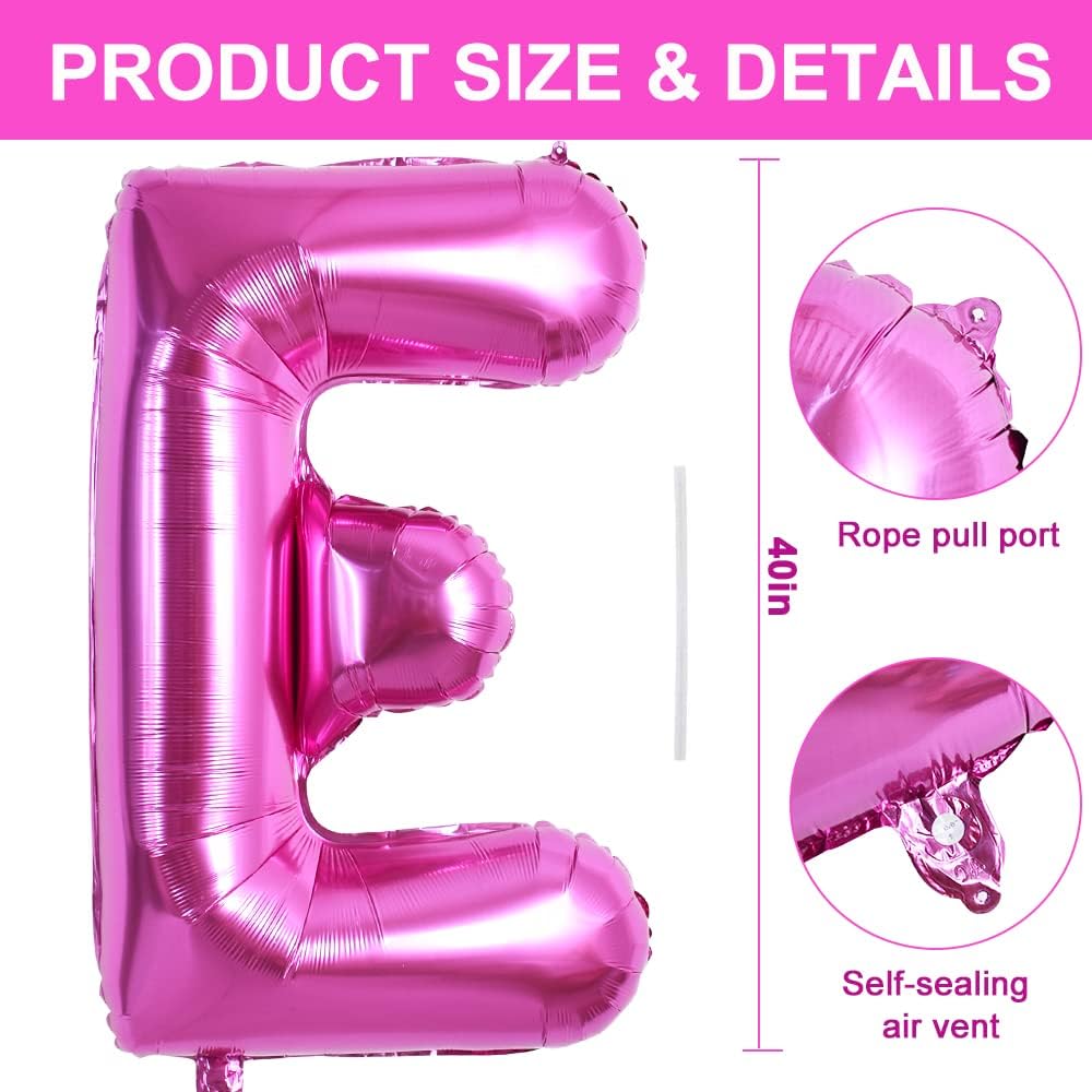 TONIFUL Globos grandes de 40 pulgadas con letras E de color rosa rojo intenso, globos grandes del alfabeto rosa intenso, globos grandes de Mylar