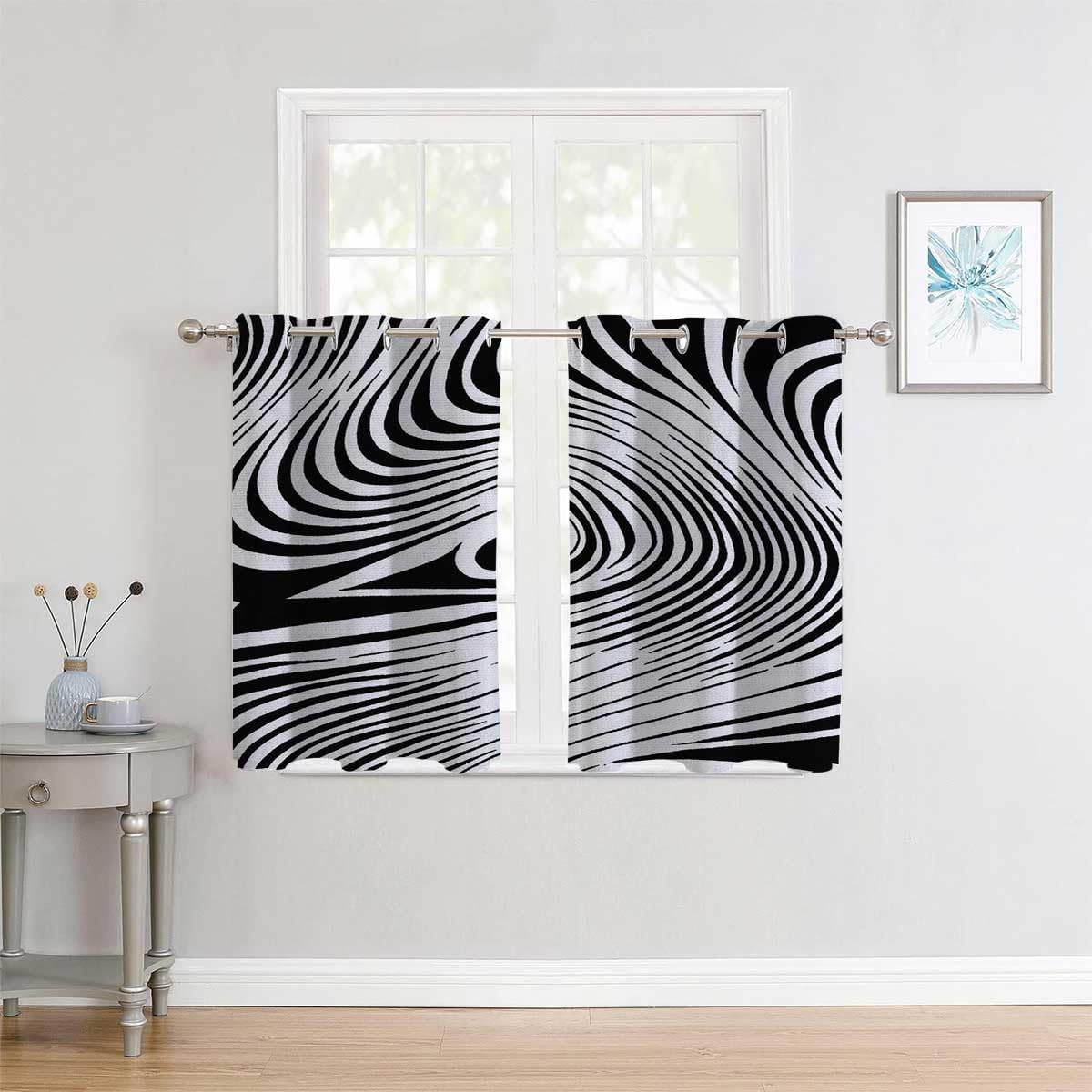 YANFENQI Cortinas para Habitacion Blackout Black and White Grommet Short Sliding Door Curtains Blackout Cortinas para Separar Cuartos 55Inch Width