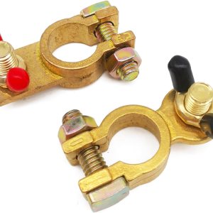 1 par de terminales de batería de latón macizo con tuercas de ala codificadas por colores, terminal de batería de poste superior con almohadilla 1 par de terminales de batería de latón macizo con tuercas de ala codificadas por colores, terminal de batería de poste superior con almohadilla