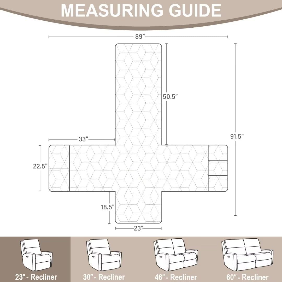 Victree Funda reclinable antideslizante para silla reclinable, 100 % impermeable, funda de sofá reclinable, protector de muebles con bolsillo y