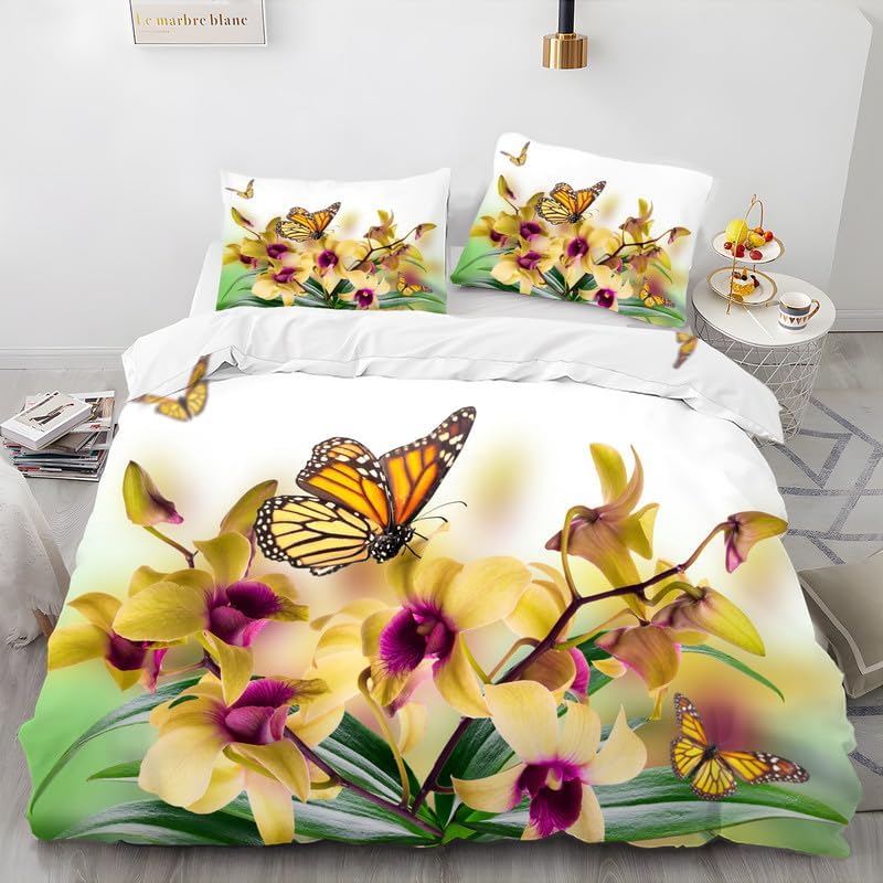 Beige Butterfly Twin Duvet Cover Insect Print Twin Bedding Sets Soft Microfiber Comforter Cover and 2 Pillow Shams 20″X26″, Bed Set Duvet Covers
