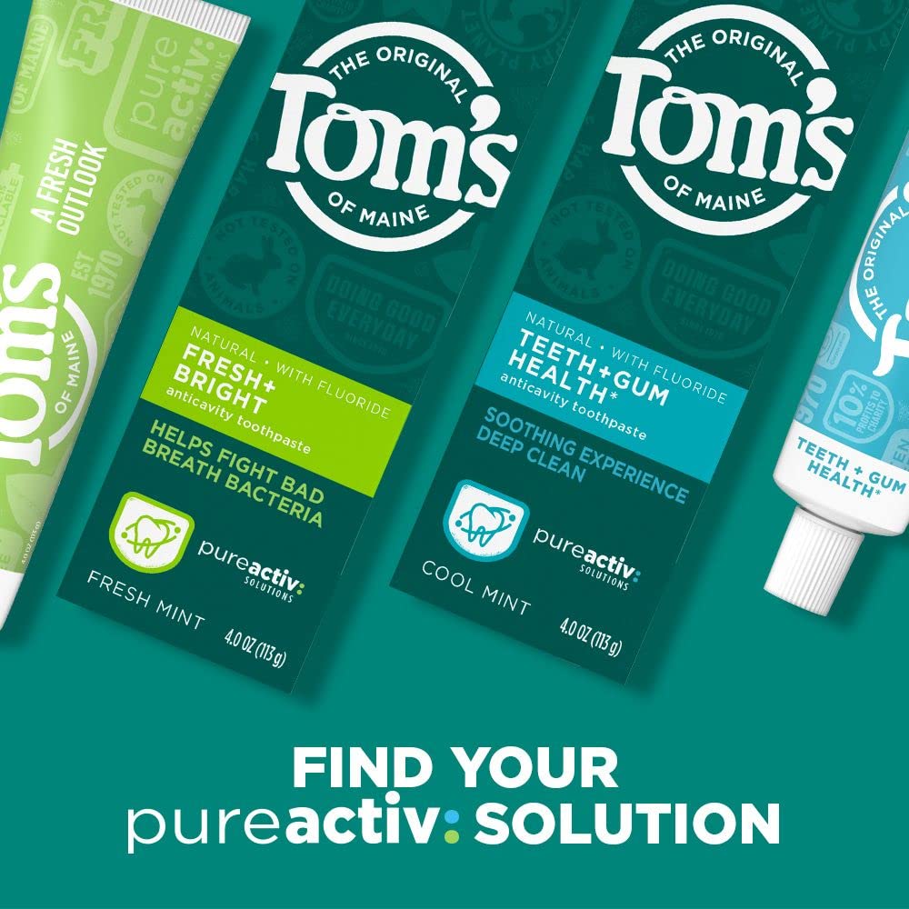 Tom’s of Maine PureActiv Dientes + Gum Health* Gel anticaries pasta de dientes, menta fresca, 4.0 onzas (paquete de 4)