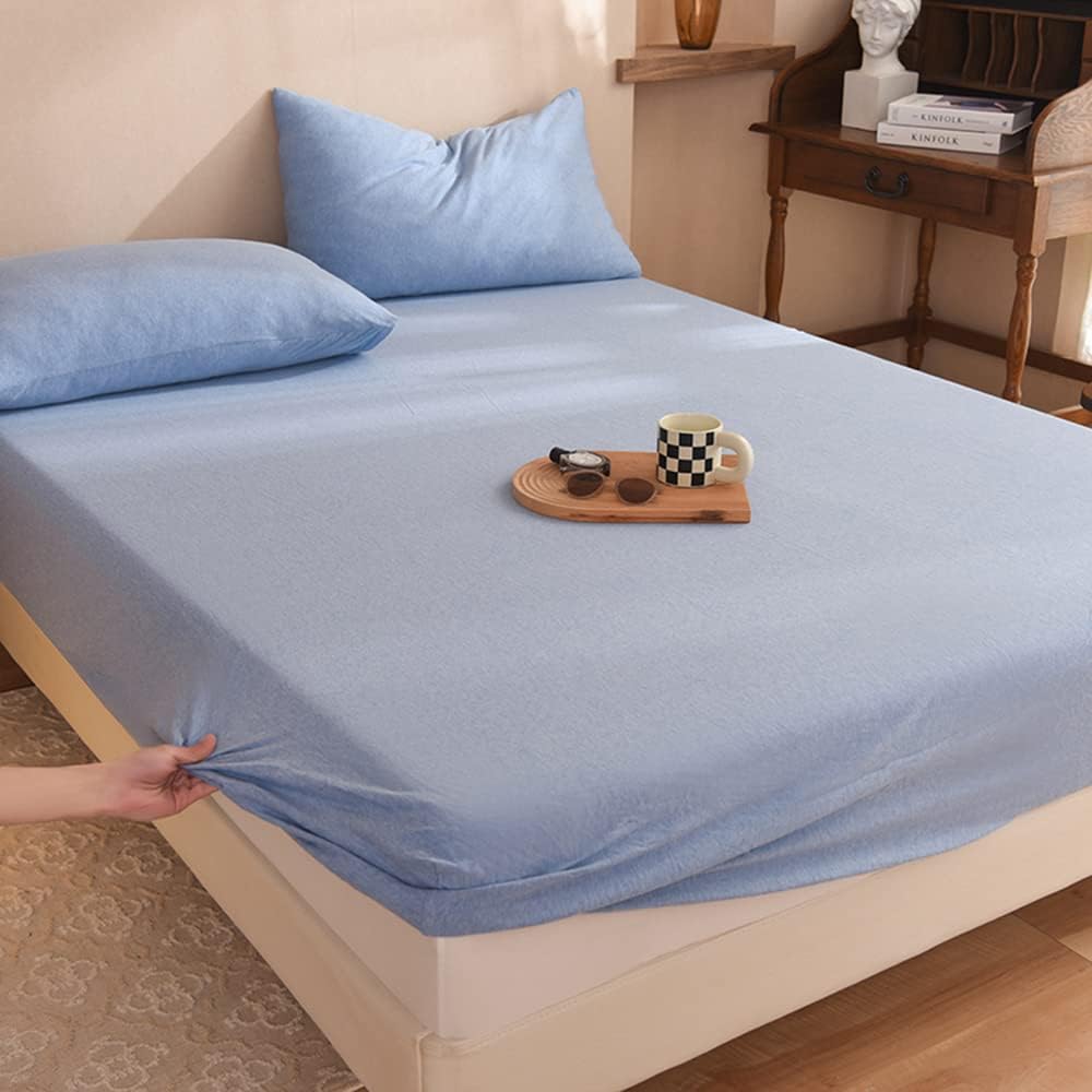 Mengersi Sábana bajera ajustable 100% de algodón de punto jersey, 1 sábana bajera, funda de colchón con bolsillo extra profundo (azul,