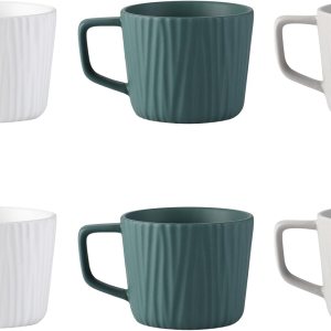 Juego de 6 tazas de café de cerámica, juego de leche y té con estante, taza de 8 onzas para té, latte, capuchino, café moca y yogur (blanco x 2 + Juego de 6 tazas de café de cerámica, juego de leche y té con estante, taza de 8 onzas para té, latte, capuchino, café moca y yogur (blanco x 2 +