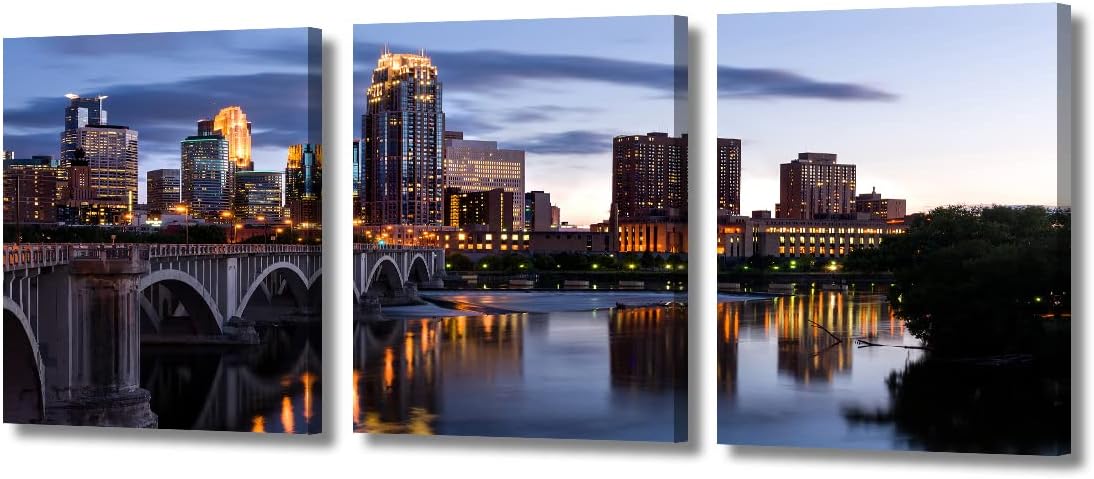 3 piezas de imágenes de decoración para el hogar americano, paisaje de rascacielos del centro de Minnesota, río Mississippi, impresión fotográfica