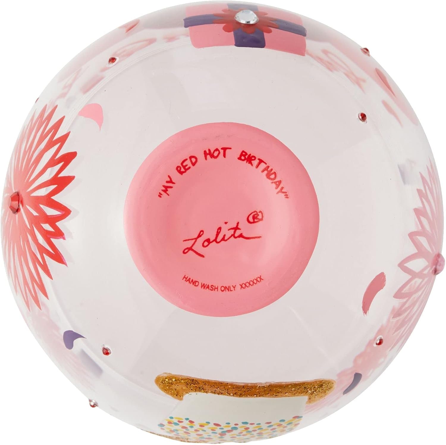 Enesco Designs by Lolita My Red Hot Birthday – Copa de vino artesanal sin tallo, pintada a mano, 20 onzas, multicolor