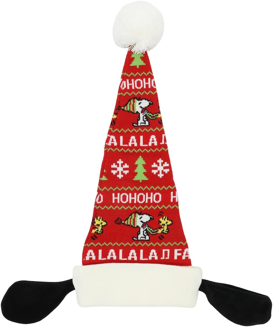 Bioworld Peanuts Snoopy y Woodstock Patrón Adulto Navidad Santa Sombrero Multicolor, Multi colorido