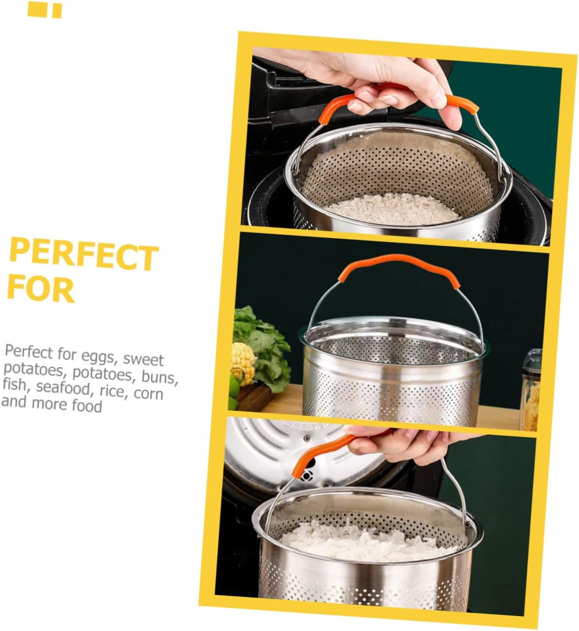 HOMSFOU Vaporizador de arroz de acero inoxidable para verduras, cesta de vapor, estantes de vapor, para bolas de masa, colador de metal, ensalada,