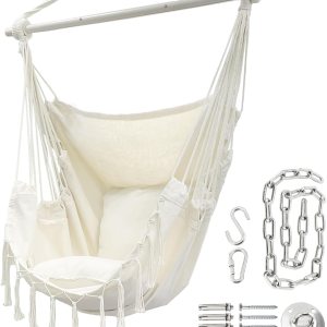 Sutekus Silla de hamaca colgante de cuerda con 2 cojines, silla hamaca colgante de cuerda con kit de accesorios de acero para patio al aire libre, Sutekus Silla de hamaca colgante de cuerda con 2 cojines, silla hamaca colgante de cuerda con kit de accesorios de acero para patio al aire libre,