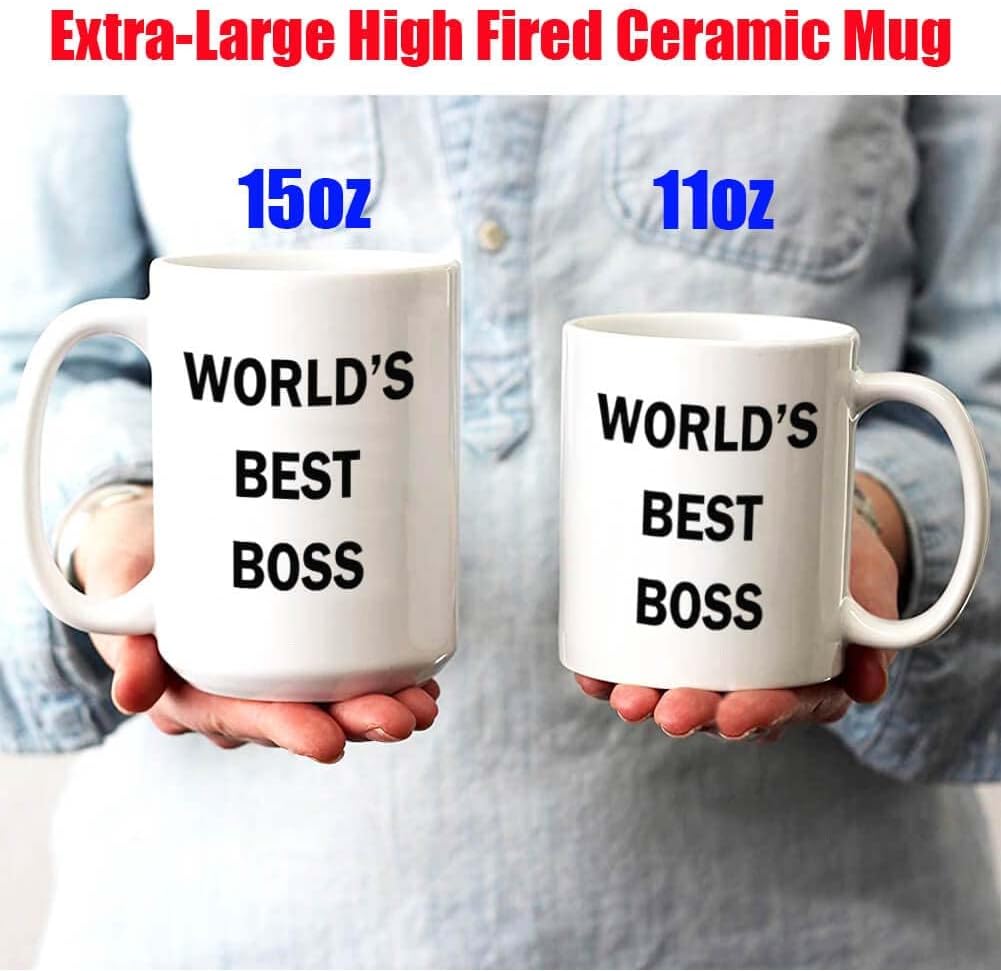 Dunder Mifflin (The Office) World’s Best Boss TV Show – Taza de cerámica para café (té, cacao) de 15 onzas, taza oficial de Michael Scott como se ve