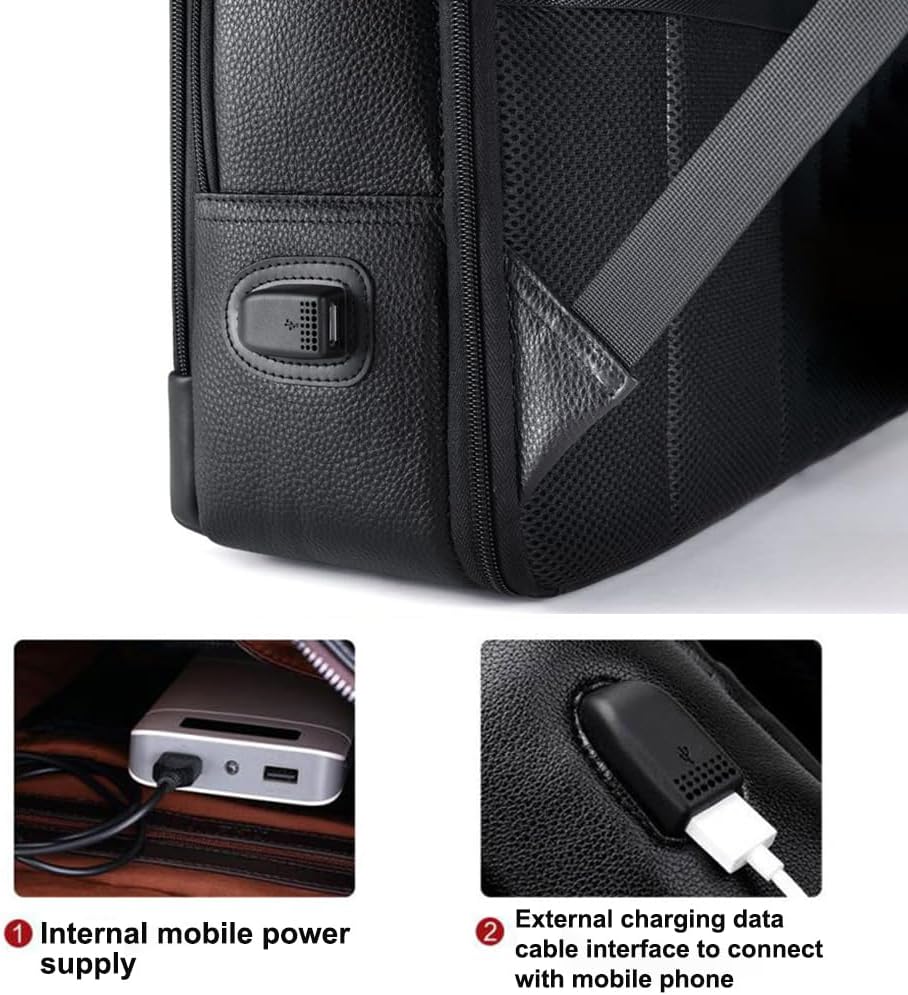 Genuine Leather 15.6 Inch Laptop Backpack for Men & Women, Black Business Travel Backpack, Hiking Rucksack Daypack