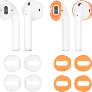 (Ajuste en el estuche) 4 pares de auriculares de silicona de goma superfinos de repuesto y cubre la piel para Apple AirPods o auriculares EarPods (2 (Ajuste en el estuche) 4 pares de auriculares de silicona de goma superfinos de repuesto y cubre la piel para Apple AirPods o auriculares EarPods (2