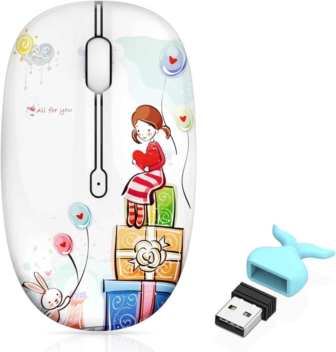Lindo ratón inalámbrico, silencioso modo dual Bluetooth ratones para portátil, iPad, Comupter, tableta con receptor USB (niña)