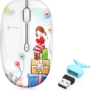 Lindo ratón inalámbrico, silencioso modo dual Bluetooth ratones para portátil, iPad, Comupter, tableta con receptor USB (niña) Lindo ratón inalámbrico, silencioso modo dual Bluetooth ratones para portátil, iPad, Comupter, tableta con receptor USB (niña)