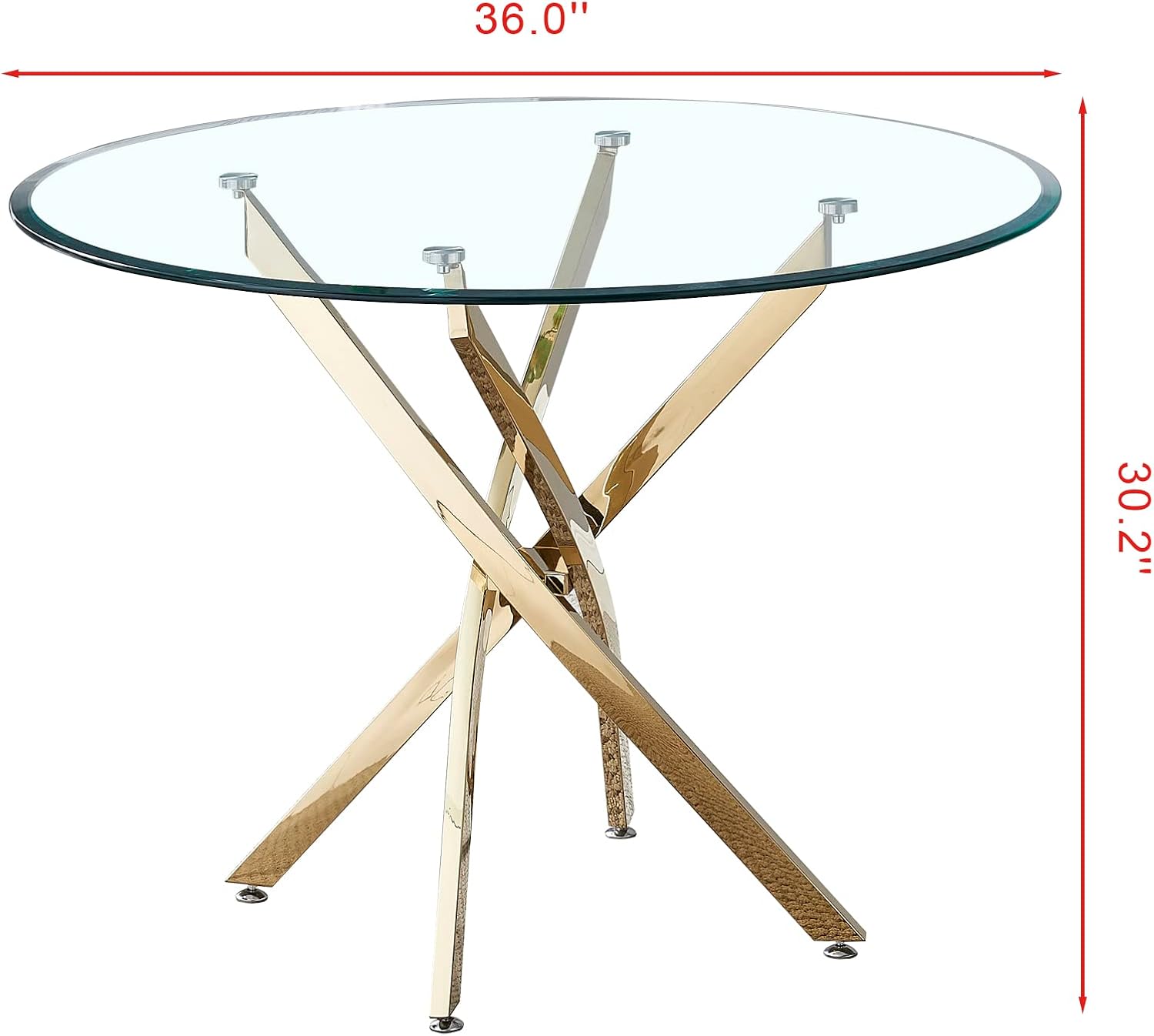 Mesa de comedor redonda de 36 pulgadas, mesa de comedor moderna con base de acero inoxidable dorado, mesa de comedor circular de vidrio templado