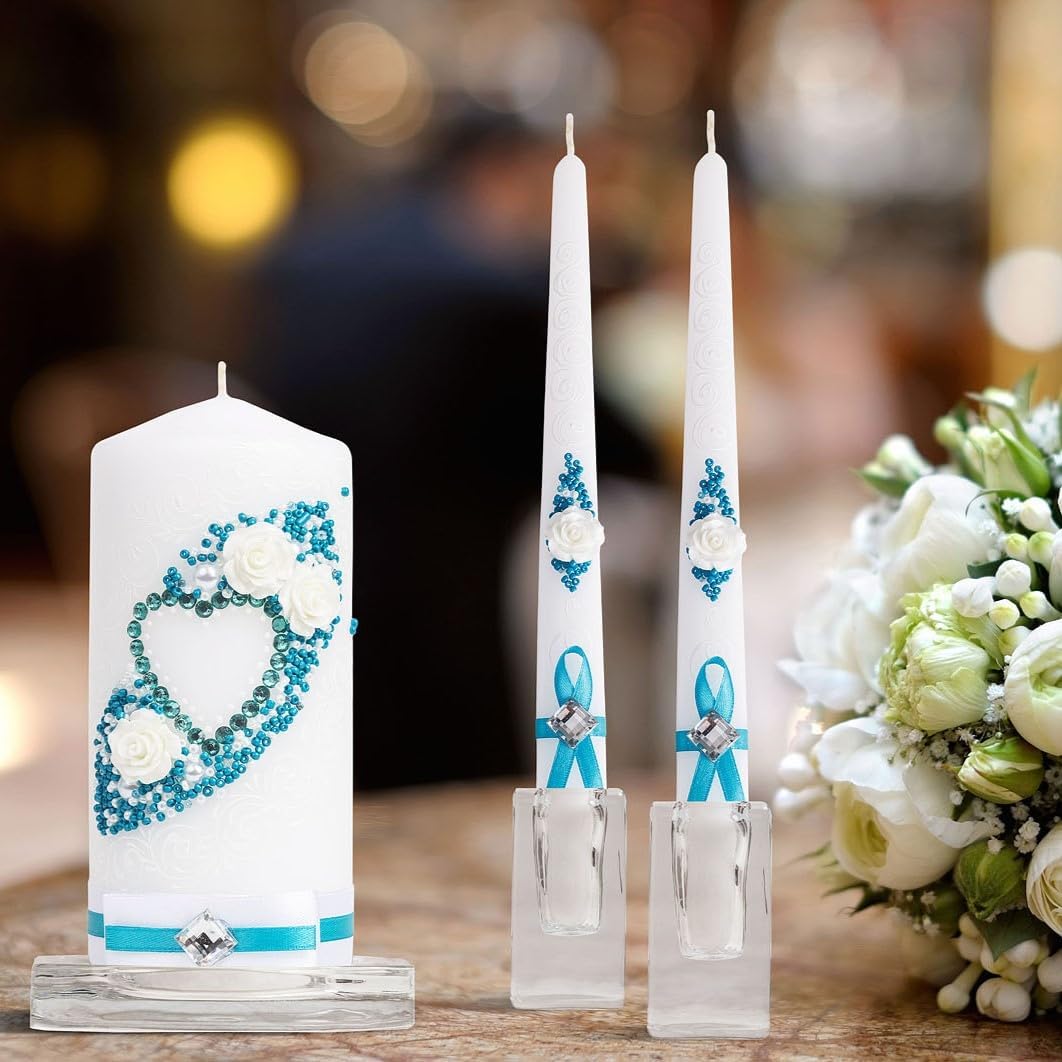 Unity – Juego de candelabros color azul, pilar de 6 pulgadas, 10 pulgadas, mesas decorativas para fiesta, juego de velas de unidad de boda
