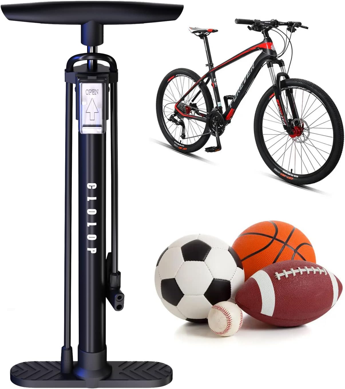 Bomba de piso de bicicleta con manómetro, bomba de bicicleta de alta presión 160 PSI, bomba de bicicleta con inflador de bomba de bola de aire para