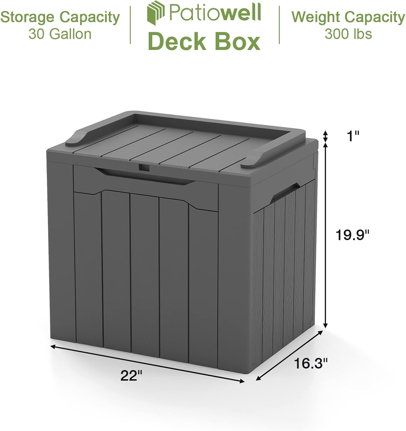 Patiowell Caja de resina de 30 galones, caja de almacenamiento al aire libre para muebles de patio, entregas, suministros de piscina, impermeable y
