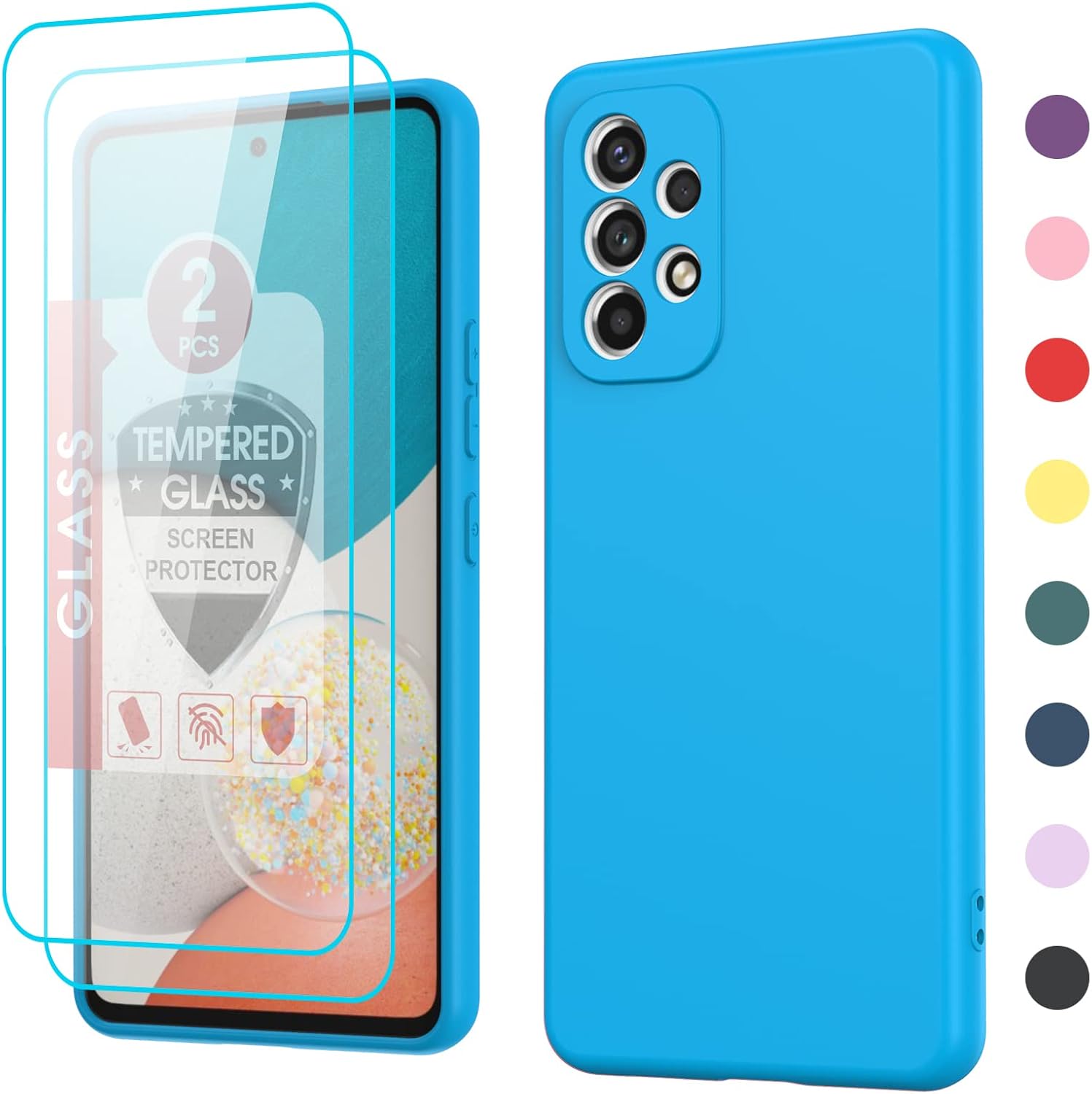 LeYi Funda para Samsung Galaxy A53 5G, funda para teléfono Samsung A53 5G con 2 unidades Protector de pantalla de vidrio templado, funda de