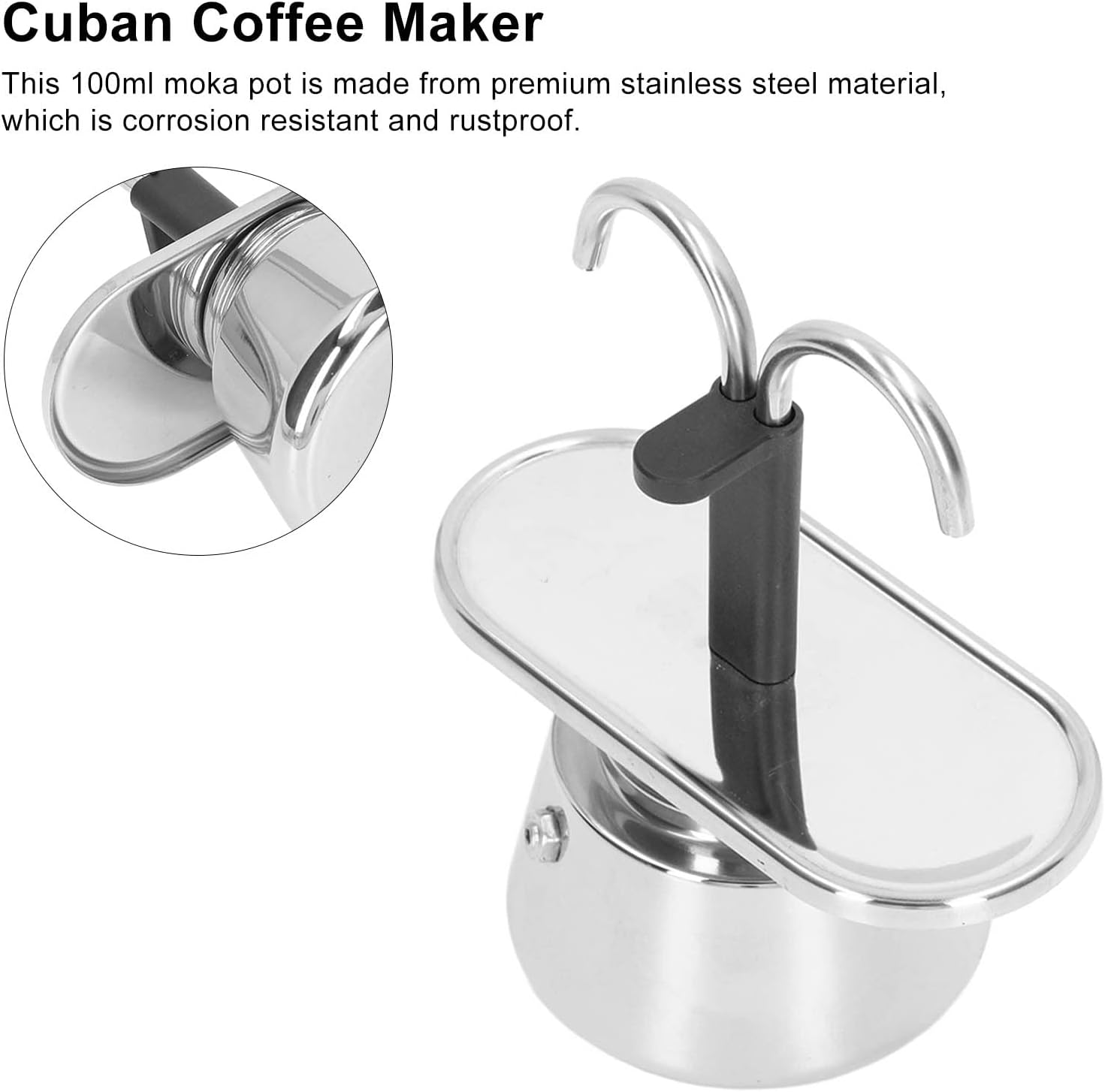 TOPINCN Olla de moka de doble tubo de 3.4 fl oz, cafetera cubana para hacer expresos, capuchino y café con leche, tazas y tazas de té, tazas y