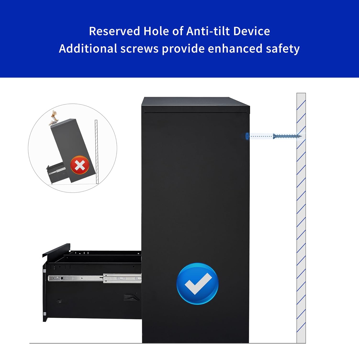 Archivador lateral con cerradura, archivadores laterales de metal inoxidable de 3 cajones, gabinetes de almacenamiento para oficina en casa para