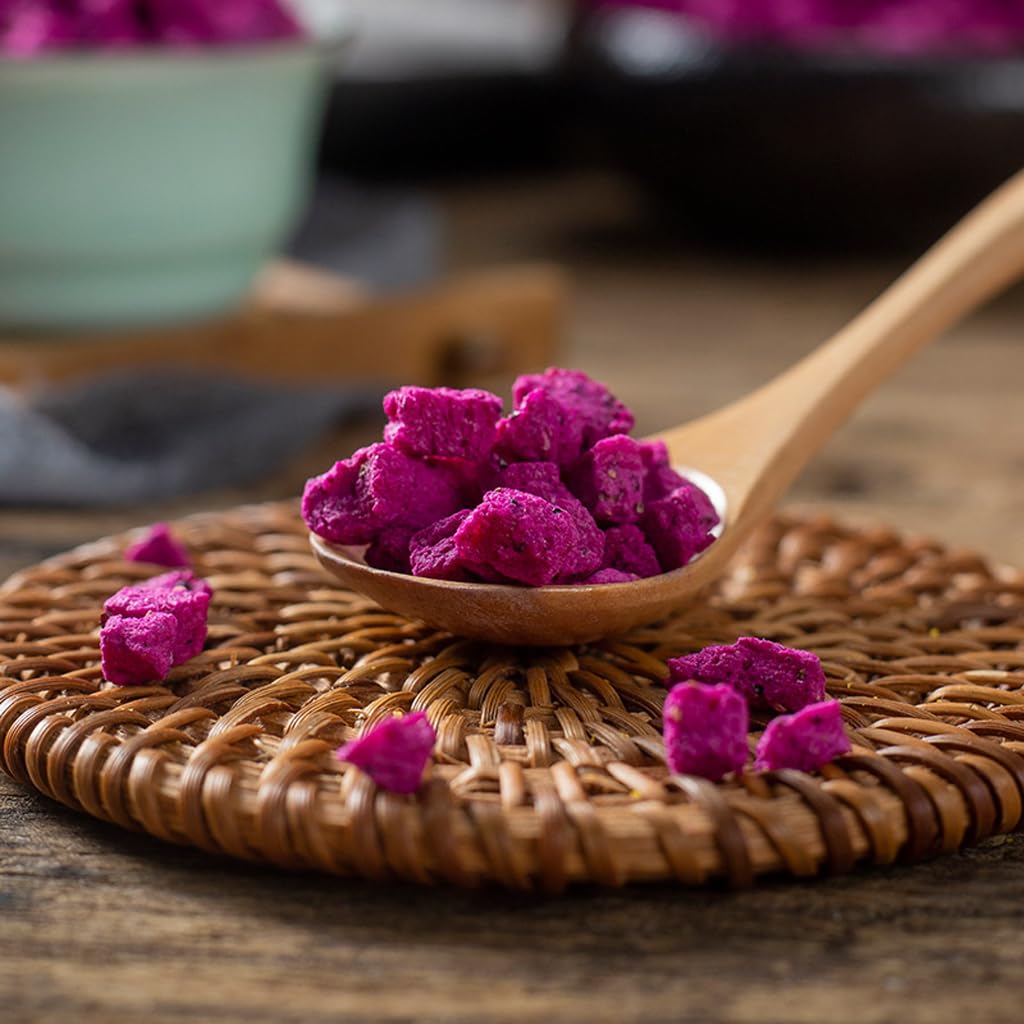 XCVFDVOR Fruta del dragón en cubitos  Cubos de fruta de dragón liofilizados  Sin azúcar añadido  Adecuado para bebidas, hornear, cereales de