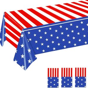 Atoplutly Paquete de 3 manteles de plástico con bandera estadounidense, manteles desechables para el 4 de julio, para barbacoa, picnic, cumpleaños, Atoplutly Paquete de 3 manteles de plástico con bandera estadounidense, manteles desechables para el 4 de julio, para barbacoa, picnic, cumpleaños,