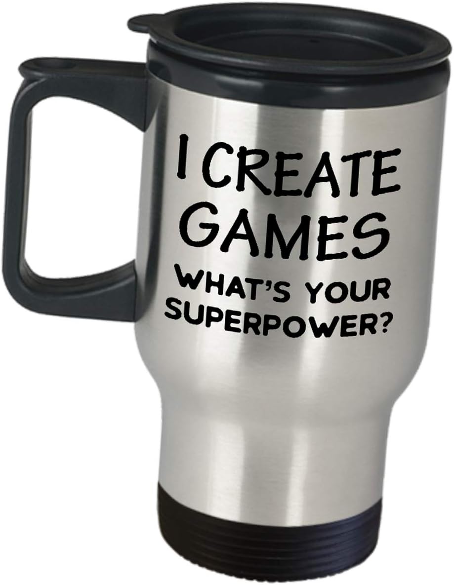 Gifts for Video Game Developer Designer Travel Mug – I Create Games Whats Your Superpower – Insulated Coffee Tumbler Funny Cute Gag Appreciation