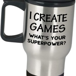 Gifts for Video Game Developer Designer Travel Mug – I Create Games Whats Your Superpower – Insulated Coffee Tumbler Funny Cute Gag Appreciation Gifts for Video Game Developer Designer Travel Mug – I Create Games Whats Your Superpower – Insulated Coffee Tumbler Funny Cute Gag Appreciation