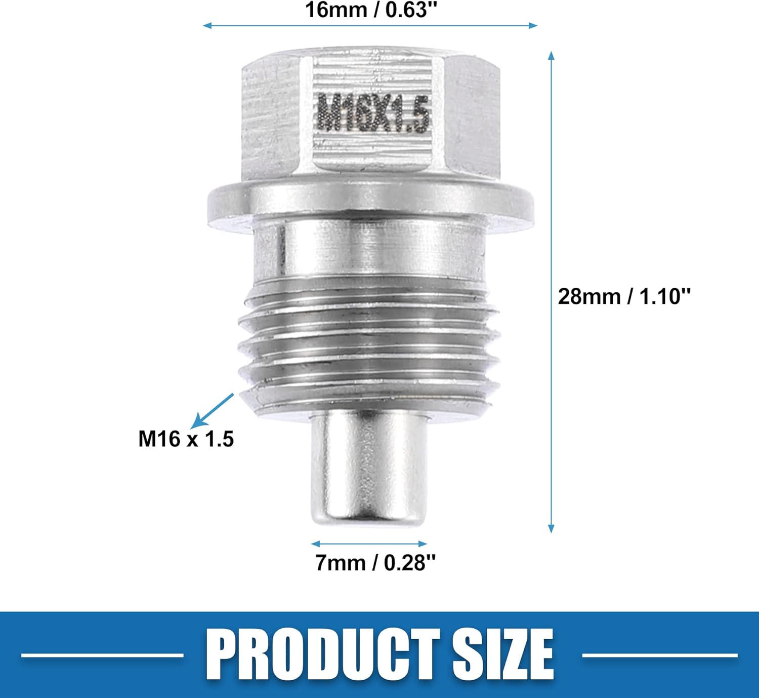 Tapón magnético de drenaje de aceite para motor de vehículo M16x1.5 de acero inoxidable con lavadora de cobre (paquete de 2)
