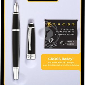 Cross Bailey Lacquer – Pluma estilográfica negra, tamaño mediano + 6 cartuchos de pluma estilográfica (negro) Cross Bailey Lacquer – Pluma estilográfica negra, tamaño mediano + 6 cartuchos de pluma estilográfica (negro)