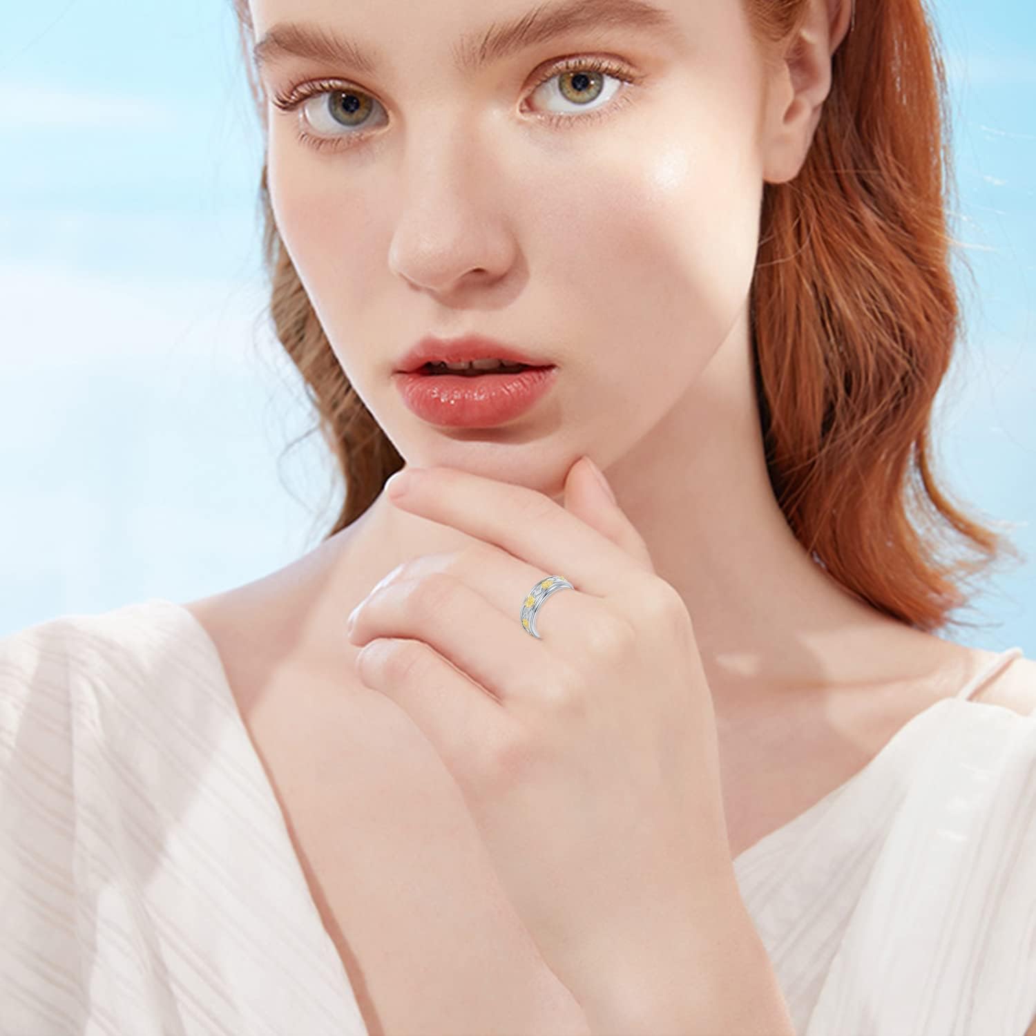Anillo giratorio de plata de ley 925 con girasol, anillos giratorios para aliviar el estrés, joyería de regalo para mujeres y niñas