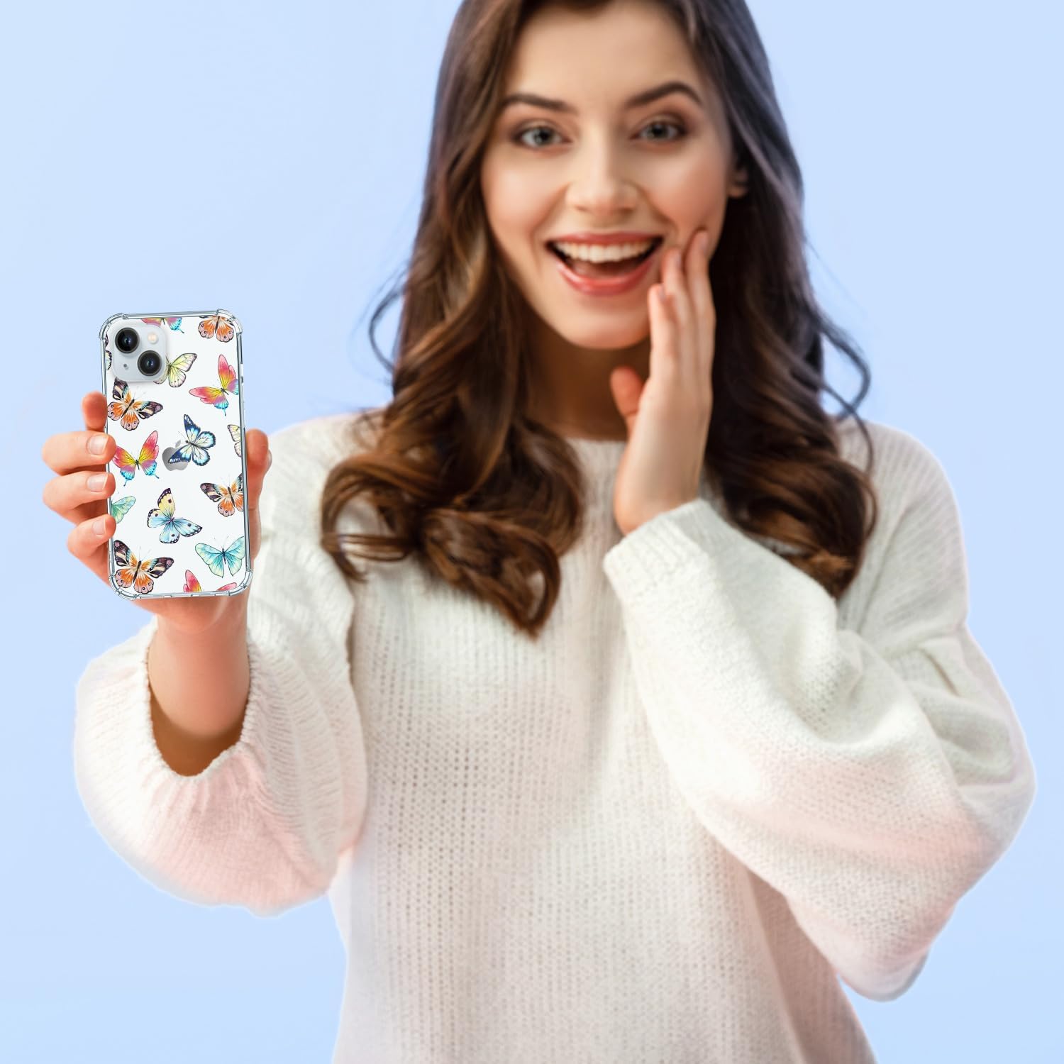 Hi Space Funda para iPhone 15 Plus de 6.7 pulgadas 2023, fundas con patrón de mariposa transparente para iPhone 15 Plus para mujeres y niñas, funda