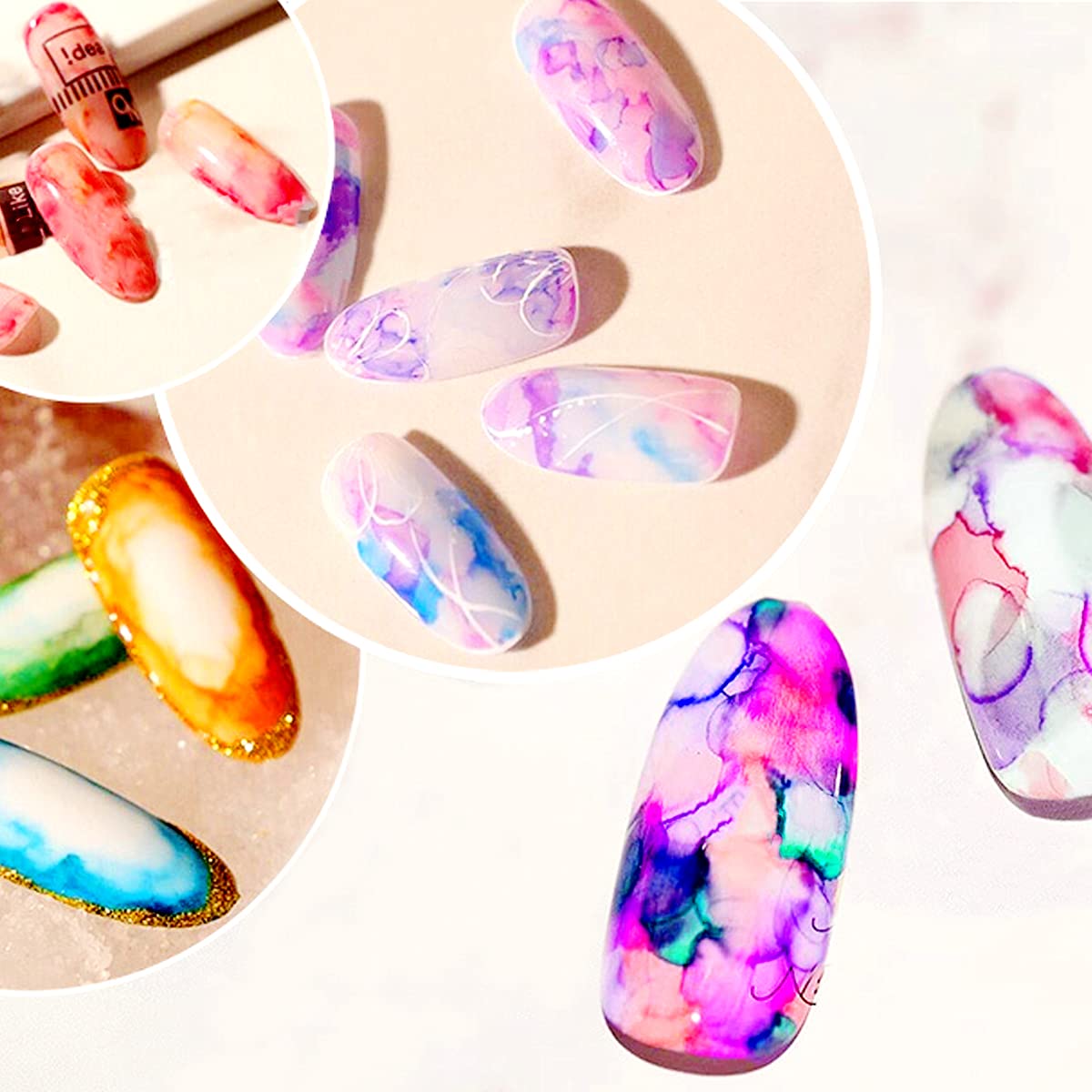 FERCAISH Blooming – Juego de esmaltes de uñas de gel con acuarela de tinta, color mármol, degradado, arte de uñas, tinte de agua para mujeres y