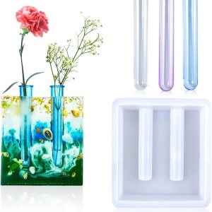 Voyyphixa Moldes de resina para jarrón de silicona para estación de propagación de plantas, jarrón rectangular de resina epoxi con 3 tubos de Voyyphixa Moldes de resina para jarrón de silicona para estación de propagación de plantas, jarrón rectangular de resina epoxi con 3 tubos de