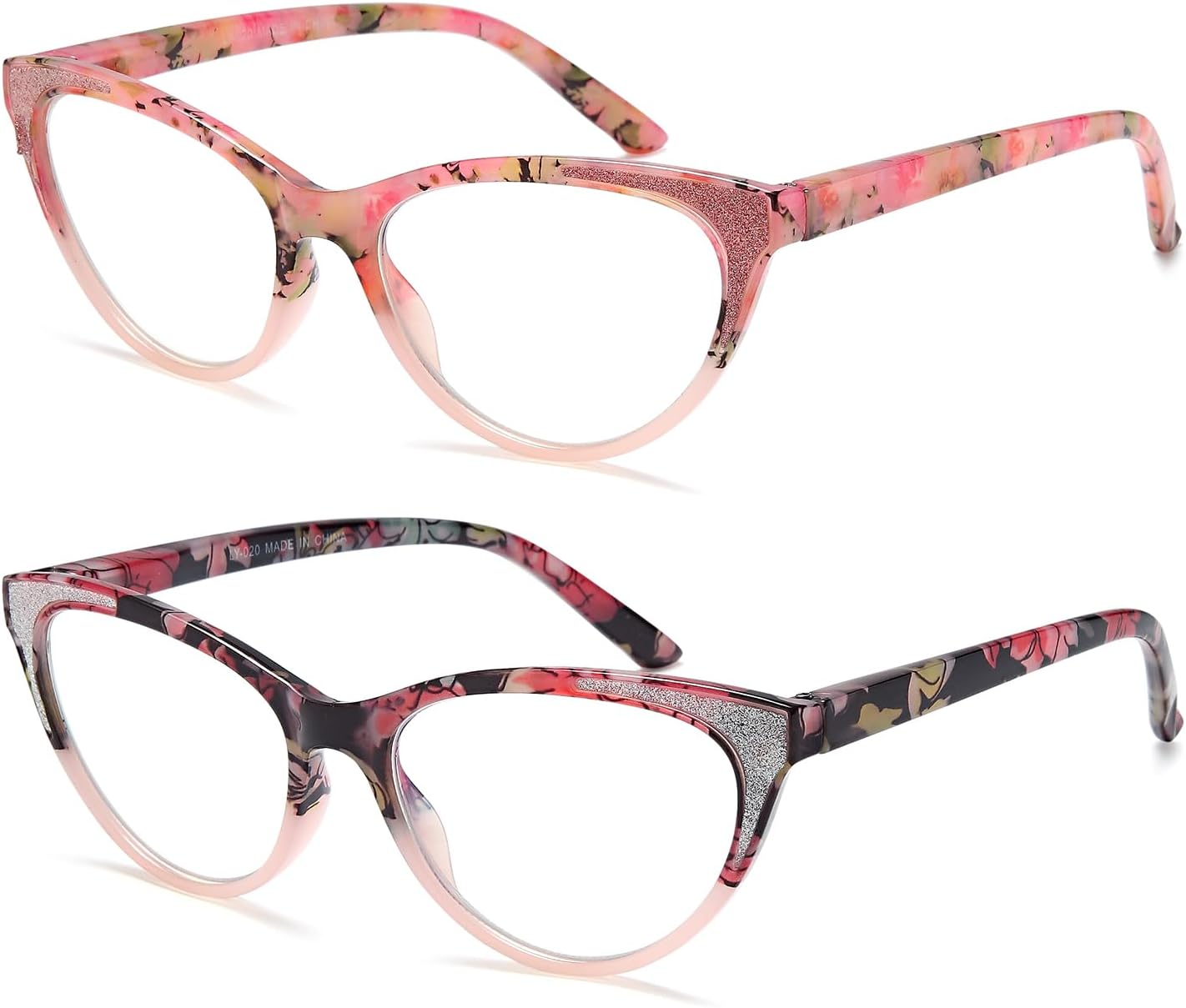 YTDBNS Gafas de lectura de ojo de gato para mujer, paquete de 2 lentes de computadora de moda con bloqueo de luz azul con bisagra de resorte,